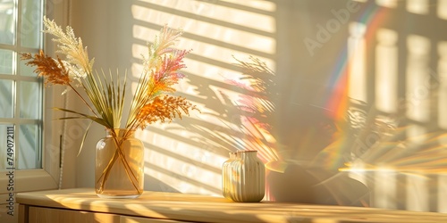 flowers in vase with sunlight from window and rainbow flare © jxvxnism