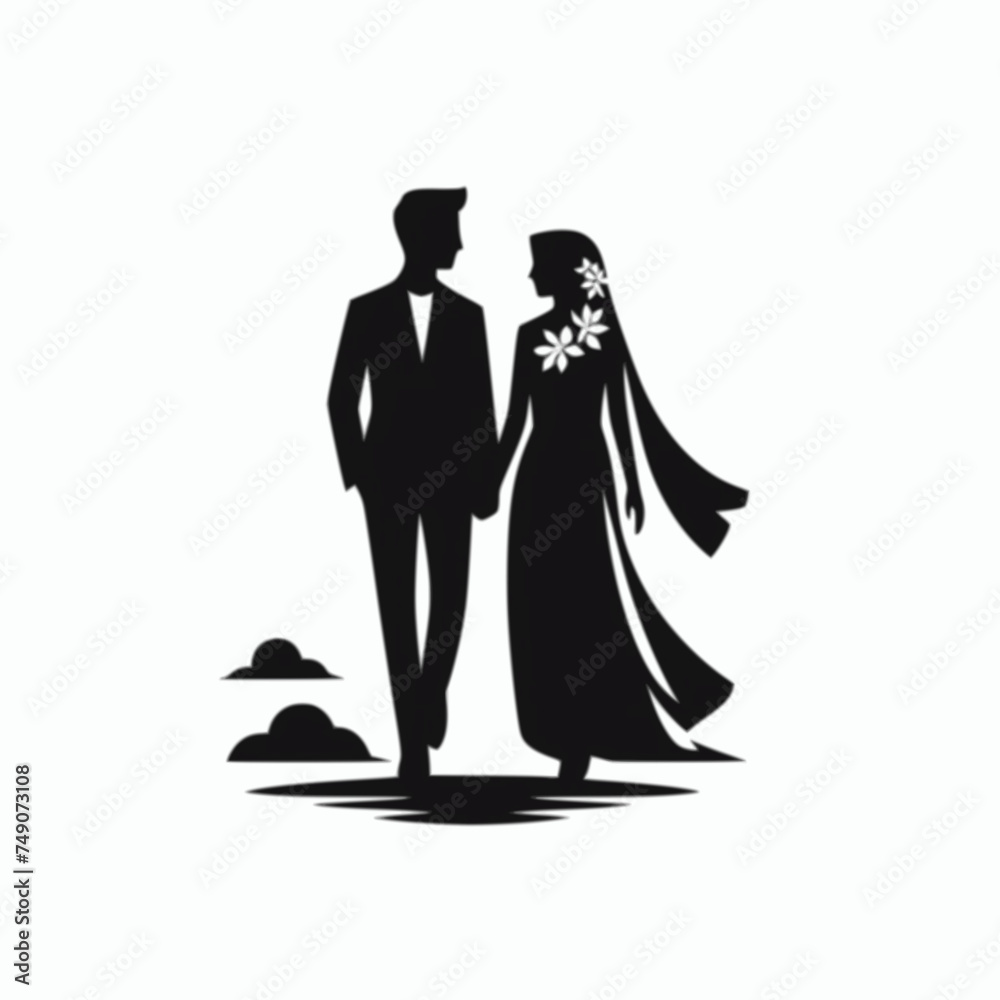 silhouette of bride and groom