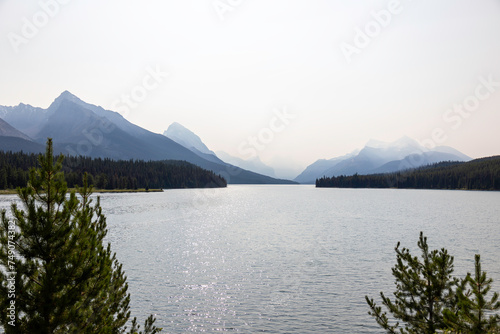 mystic canadian rockies mountains in Maligne lake