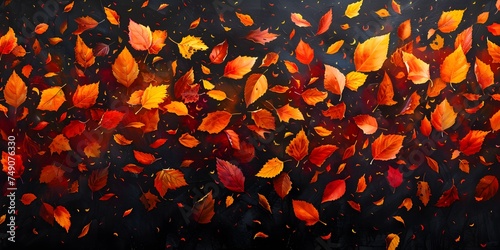 black background with autumn orange, yellow, and red leaves falling