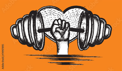 gym equipment. Fitness sport, or heavy barbell training iron logo