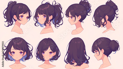 set of cute anime girl hairstyles