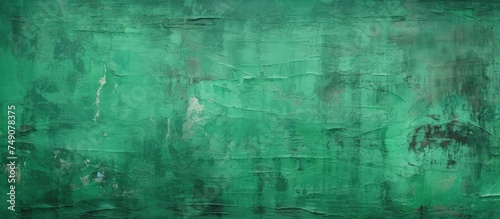 A painting depicting a green wall covered in white paint smears. The contrast between the green background and the white marks creates a dynamic visual effect.