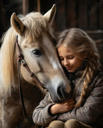Beautiful girl hugging a horse, illustrating the benefits of hippotherapy for rehabilitation