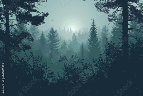 Forest silhouette scene. 