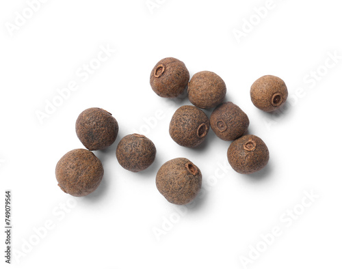 Dry allspice berries (Jamaica pepper) isolated on white, top view