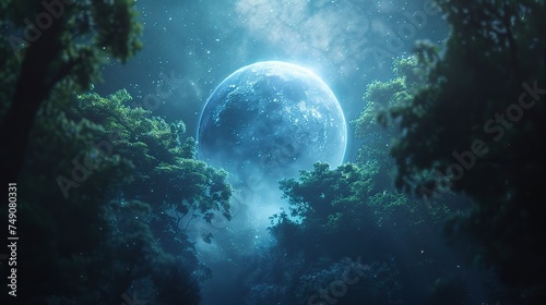 Blue planet. Abstract eco backgrounds with Earth globe and forest