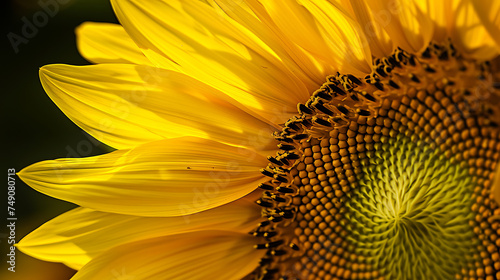 Foco detalhado Girassol vibrante em plena floração capturado com lente macro mostrando centro delicado e pétalas amareloouro photo