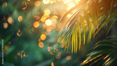 Blur beautiful nature green palm leaf on tropical beach with bokeh sun light © INK ART BACKGROUND