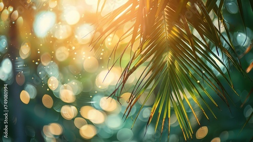 Blur beautiful nature green palm leaf on tropical beach with bokeh sun light wave abstract background © INK ART BACKGROUND