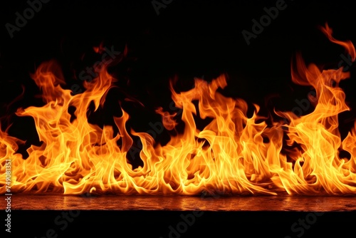 Close-up, Burning fire isolated on dark backdrop, seamless background