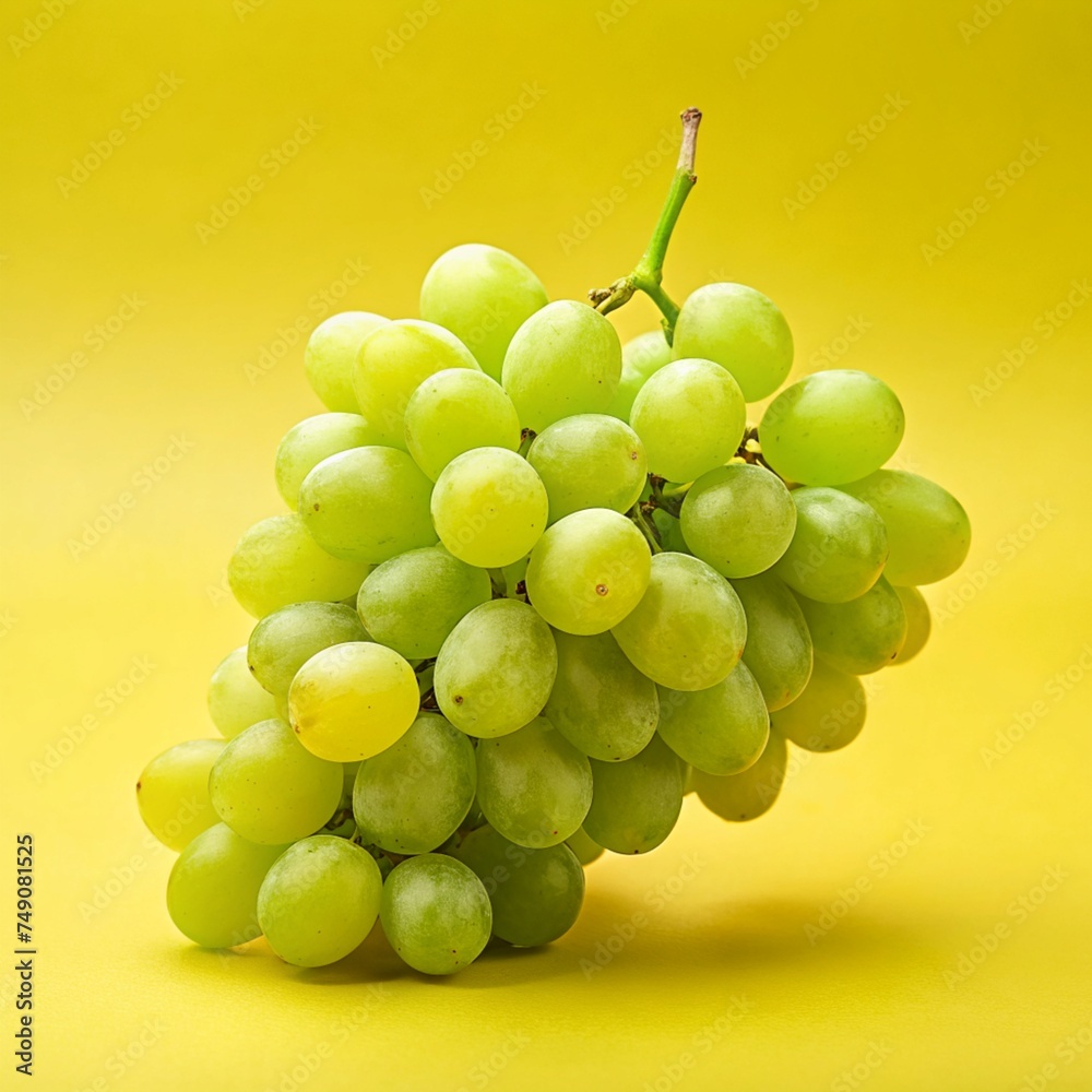 Fresh green grapes arranged on a vibrant yellow background, creating a colorful and visually appealing image. Fresh green grapes arranged on a vibrant yellow background, creating a colorful and visually appealing image.