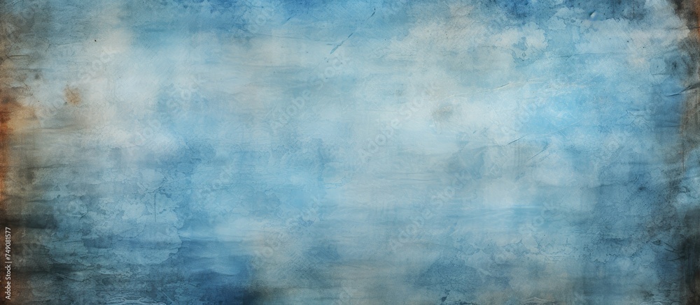 An artwork depicting a vibrant blue sky filled with fluffy white clouds. The clouds are scattered across the sky, creating a sense of openness and lightness in the painting.