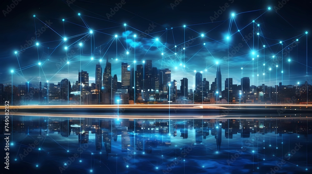 Smart city and wireless communication network concept, Generative AI illustrations. Smart city and wireless communication network concept, Generative AI illustrations.