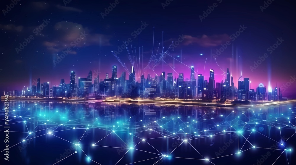 Modern cityscape and network connection concept, Generative AI illustrations.