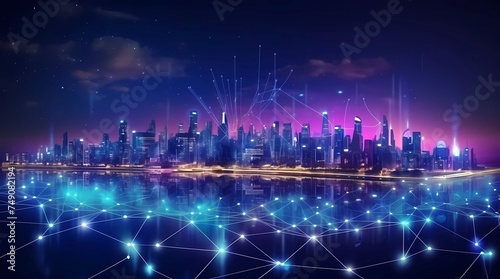 Modern cityscape and network connection concept  Generative AI illustrations.