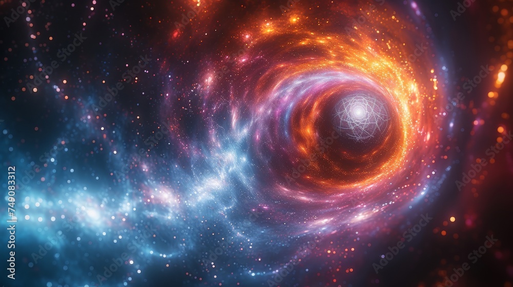 Fototapeta premium Glowing sacred geometry in nebula space clouds. 