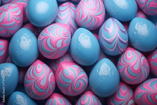 Blue and Pink Easter Background. Collection of Precisely organized Eggs with Heart Patterns