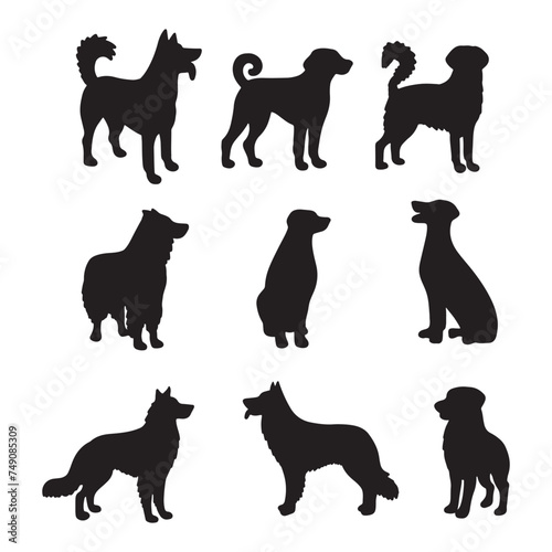 Isolated dogs on the white background. Dogs silhouettes. Vector EPS 10.	