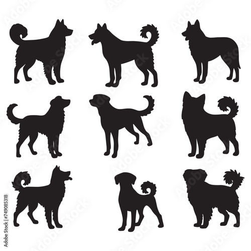 Isolated dogs on the white background. Dogs silhouettes. Vector EPS 10.	
