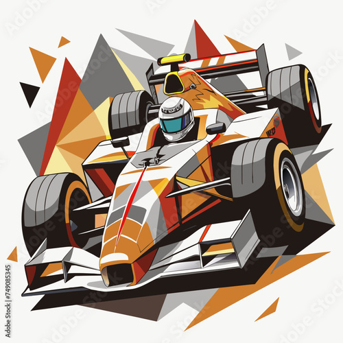 Formula One f1. Abstract vector f 1 bolide racecar on speedway. Fast motion. Finish line. Success in competition, race winner, business win concept. Auto sport, fast automobile symbol. EPS version.