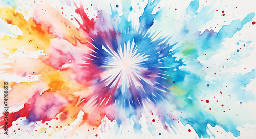 watercolor tie dye abstract colorful background with starburst