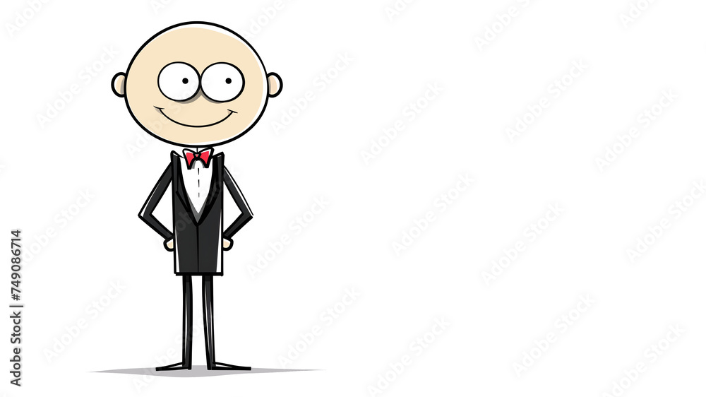 Isolated Color Drawing of a Stick Figure Character Wearing a Tuxedo and a Red Bow Tie Isolated Color Drawing of a Stick Figure Character Wearing a Tuxedo and a Red Bow Tie
