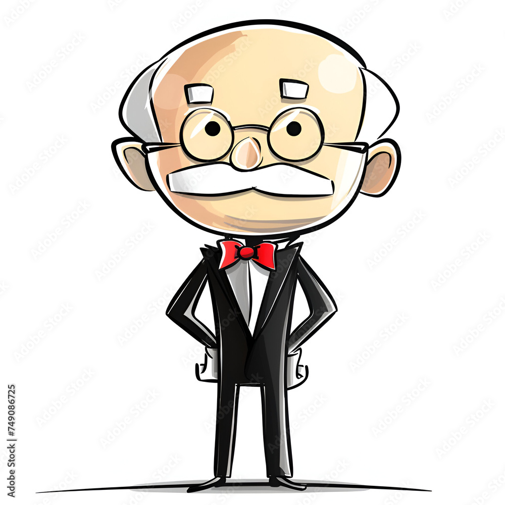 Isolated Color Drawing of a Comic Character Wearing a Tuxedo and a Red Bow Tie Isolated Color Drawing of a Comic Character Wearing a Tuxedo and a Red Bow Tie
