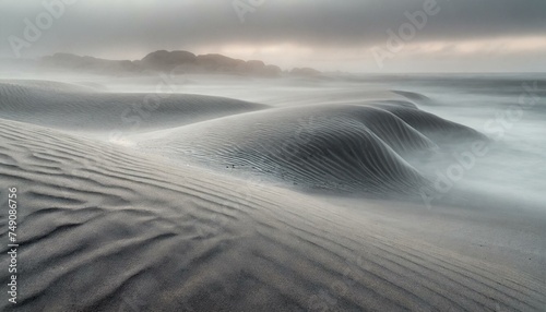 shapes on the sand  beach waves in fog
