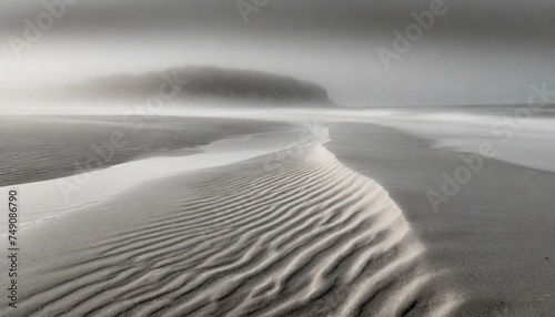 shapes on the sand  beach waves in fog