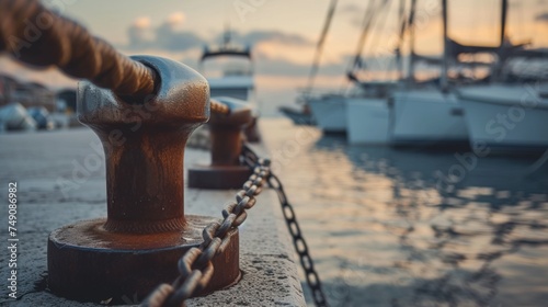 Luxury Yacht Tied To Pier, rope mooring photo