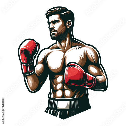 Man boxing boxer athlete half body vector design illustration, sport fighter, box combat, Boxer fighting in gloves, punching with fist design template isolated on white background