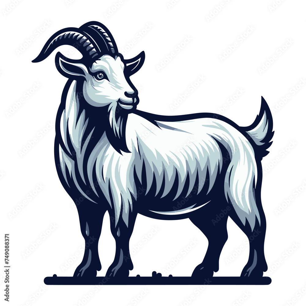 Goat full body vector illustration, farm pet, animal livestock, for butchery meat shop and dairy milk product, design template isolated on white background Goat full body vector illustration, farm pet, animal livestock, for butchery meat shop and dairy milk product, design template isolated on white background