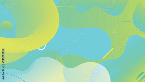 Green wave liquid overlapp layer banner template. Vector abstract background with green gradient fluid waves, organic shapes and geometric circle elements. Design for landing page and sale banner © ribelco