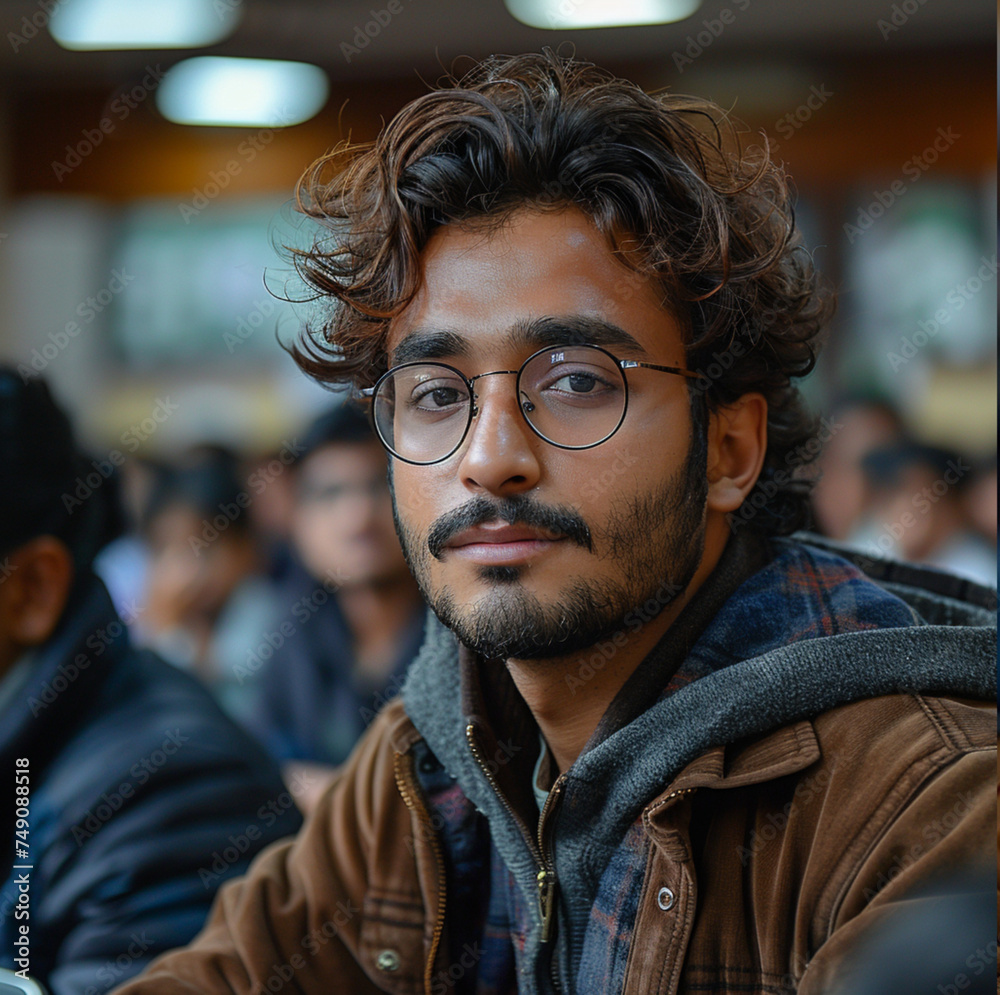 a 26 year old indian boy learning digital marketing in a smart class, show laptop