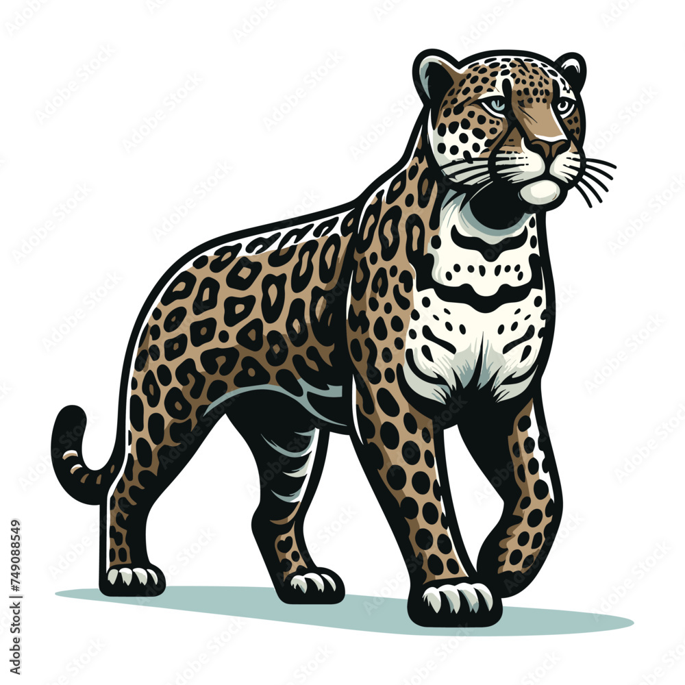 Fototapeta premium Wild jaguar leopard full body vector illustration, zoology illustration, animal predator big cat design template isolated on white background