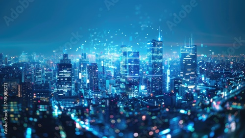 Night cityscape with glittering skyscrapers - A luminous night vista of skyscrapers with sparkling lights in a modern cityscape scene