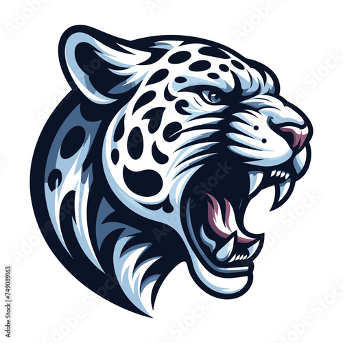 Wild roaring jaguar leopard head face vector illustration, zoology illustration, animal predator big cat design template isolated on white background