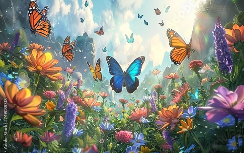 Beautiful butterfly butterflies full of vibrant colored summer scene background. for template graphic design artwork. presentation. advertisement. invitation. copy text space.