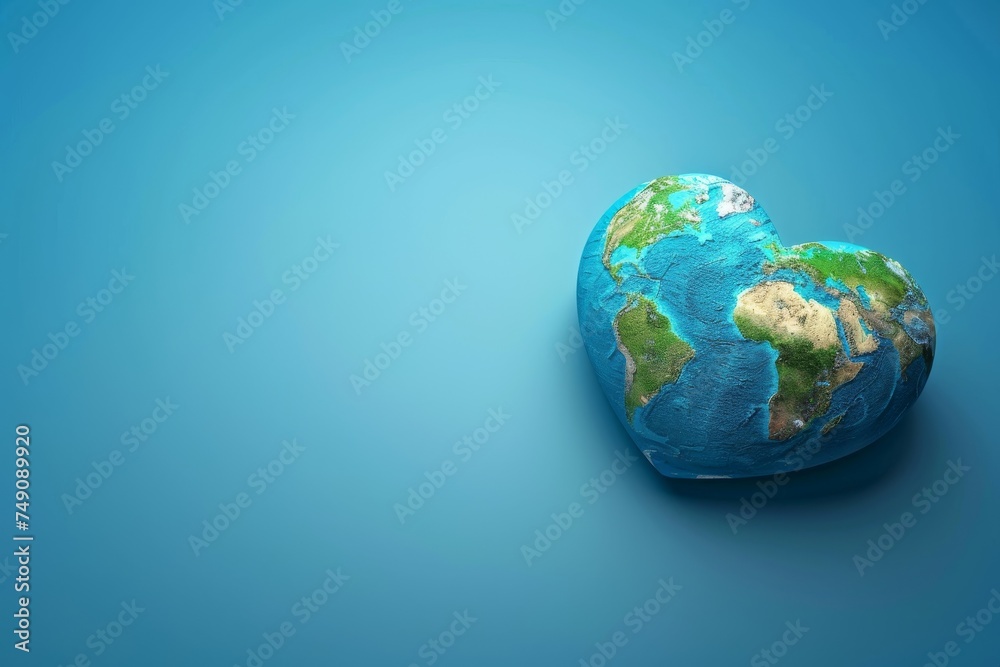 Earth shaped as a heart on a blue background. Earth shaped as a heart on a blue background.