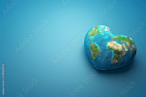 Earth shaped as a heart on a blue background.