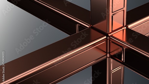 Cube Copper Metal Lump Structure Geometry Elegant Modern 3D Rendering Abstract Background