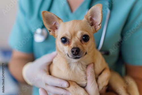 Small dog being examined by a veterinarian  animal health care