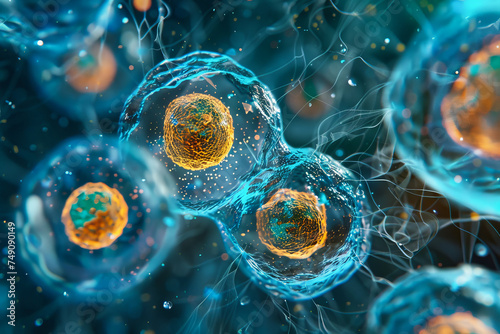 Microscopic 3D Rendering of Human Cell or Embryonic Stem Cell 