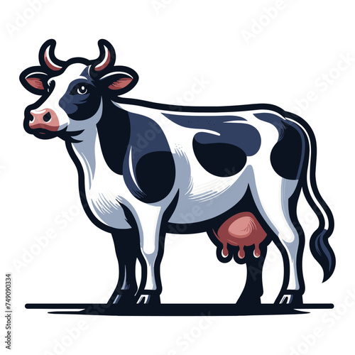 Cow full body vector illustration, farm pet, animal livestock, for butchery meat shop and dairy milk product, agriculture concept, design template isolated on white background