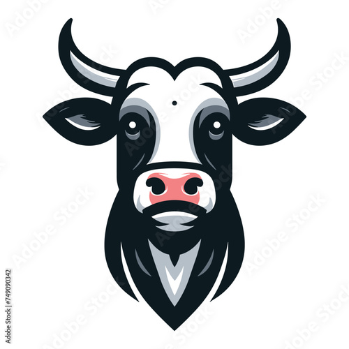 Cow head face logo vector illustration, farm pet, animal livestock, for butchery meat shop and dairy milk product, agriculture concept, design template isolated on white background