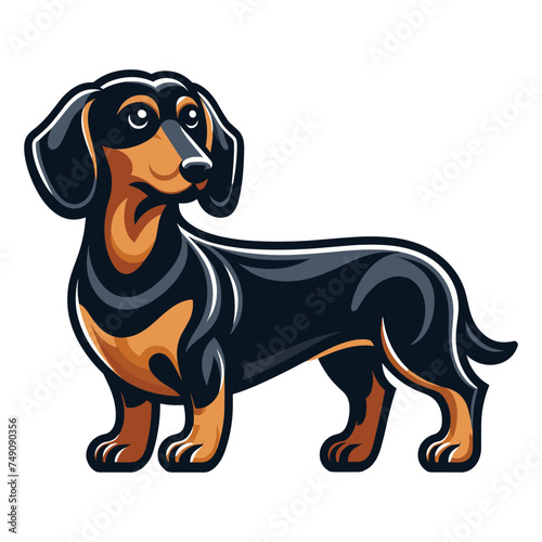 Cute adorable dachshund dog cartoon character vector illustration, funny pet animal dachshund puppy flat design mascot logo template isolated on white background