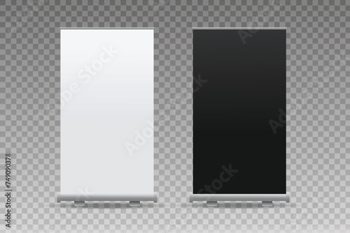 blank mock up of black and white roll up banner in vector suitable for design, signage advertising, promotions, announcements, etc