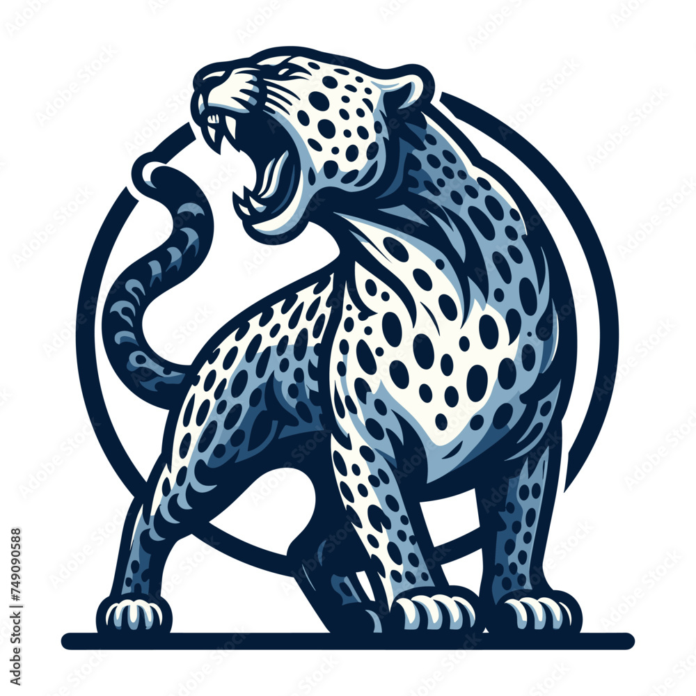 Wild roaring jaguar leopard full body vector illustration, zoology illustration, animal predator big cat design template isolated on white background Wild roaring jaguar leopard full body vector illustration, zoology illustration, animal predator big cat design template isolated on white background
