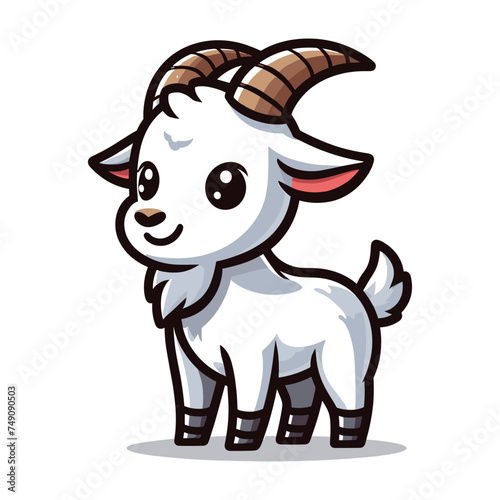 Cute goat full body cartoon mascot character vector illustration, funny adorable farm pet animal goat design template isolated on white background
